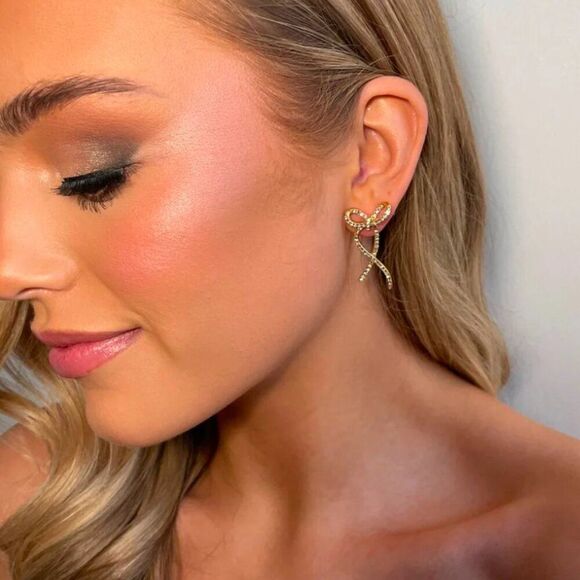 Crystal Bow Earrings in Gold - Picture 10 of 10